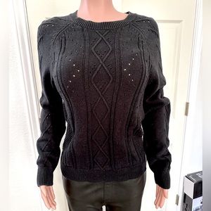 J Crew - M Black knit sweater with eyelet design